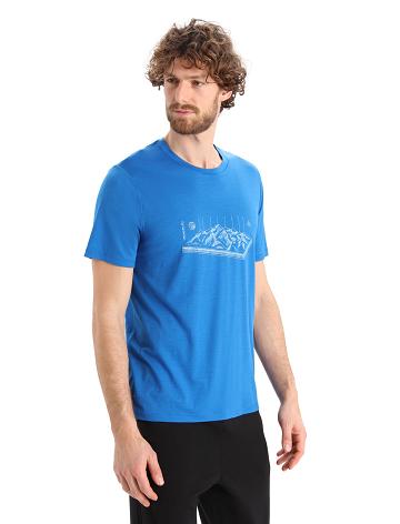 T Shirts Icebreaker Merino Tech Lite II Corta Sleeve Alps 3D Homme Bleu | FR 1173DFMN